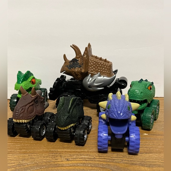 Dinosaur Monster Trucks Toy - Lot of 6 Green and Brown - Picture 2 of 9